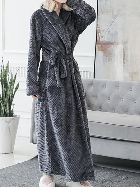 Pajamas Solid Flannel Lapel Tie Pajama for Women