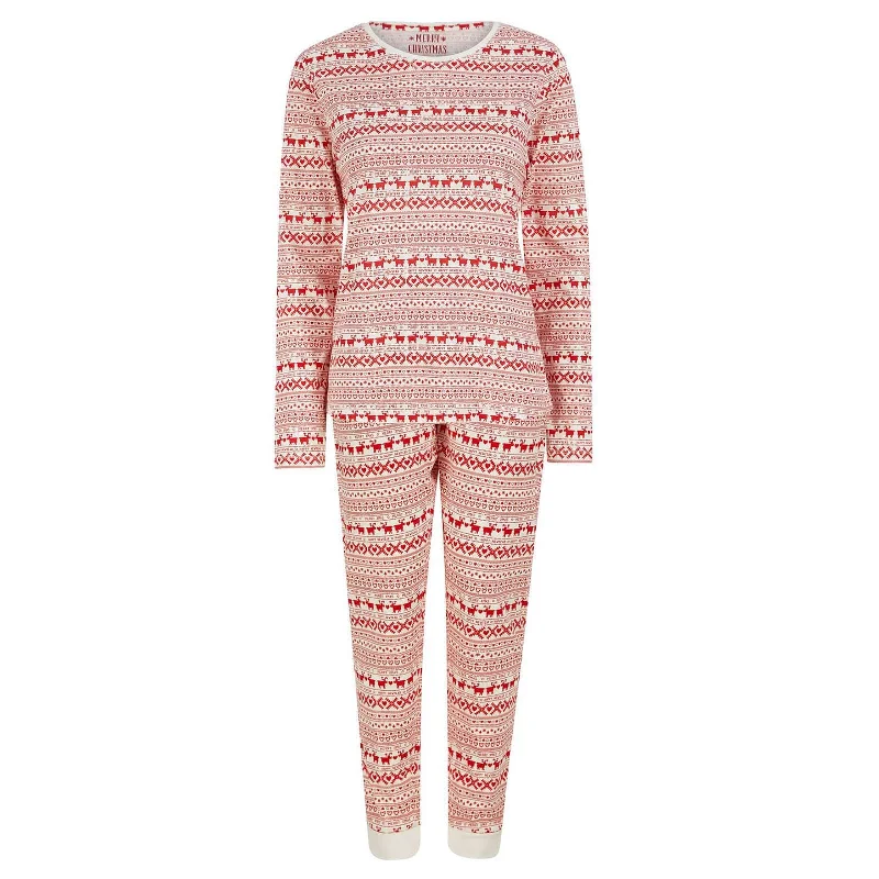 Womens Christmas Pyjama Set Reindeer Fairisle Print