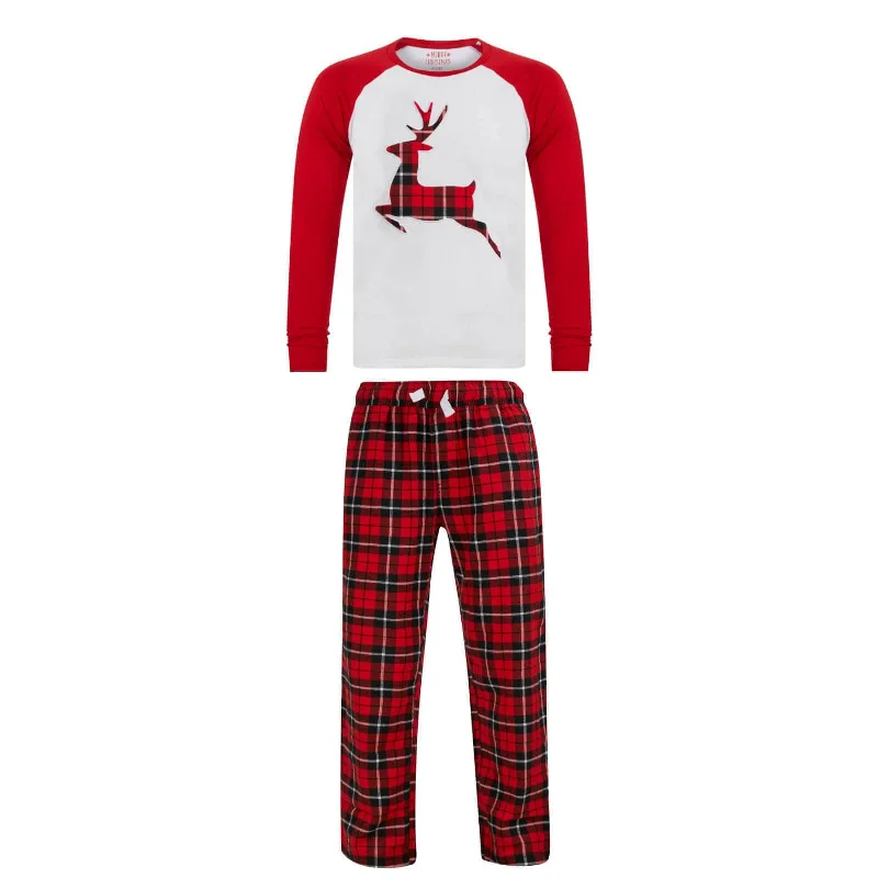 Womens Christmas Pyjama Set Reindeer/Stag Check Bottoms