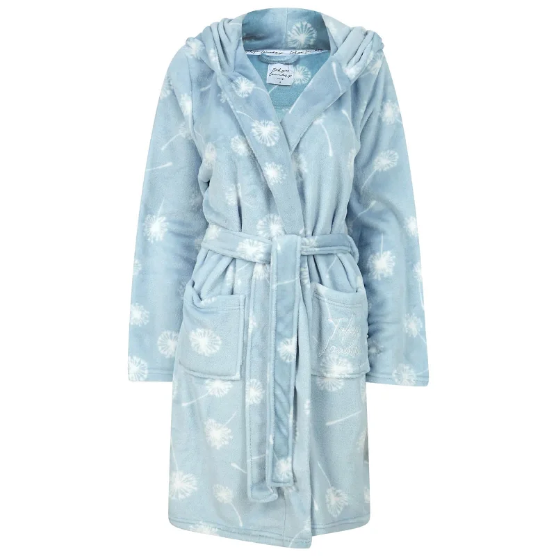 Womens Hooded Dressing Gown Dandelion Blue Soft Fleece Robe