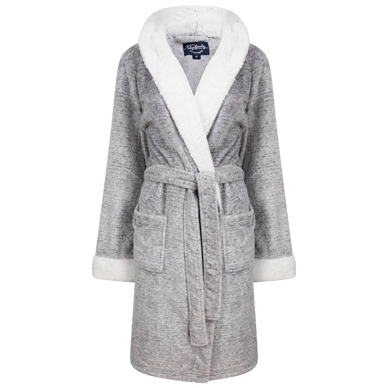 Womens Hooded Tokyo Laundry Dressing Gown Robe Marl Grey