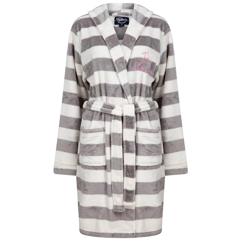 Womens Tokyo Laundry Dressing Gown Robe Grey/White Stripe